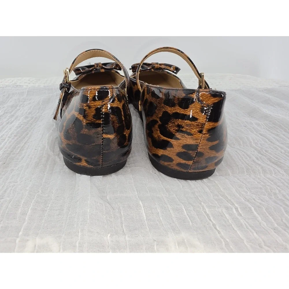 Bandolino Juletta Mary Jane Flats Leopard Patent Bow Square Toe Women's Size 7.5